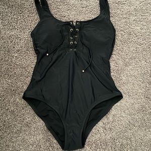 Lace-up Black One-piece Bathing Suit